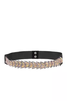 Grey & Multi Botanical Beaded Velvet Belt