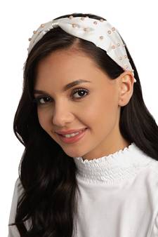 White & Gold Beaded Satin Hair Band
