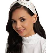 White & Gold Beaded Satin Hair Band