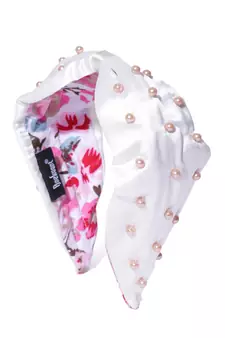 White & Gold Beaded Satin Hair Band