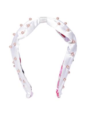 White & Gold Beaded Satin Hair Band 3