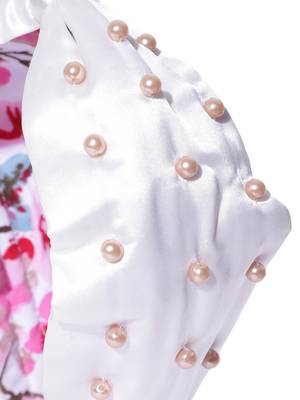 White & Gold Beaded Satin Hair Band 4