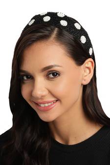 Black & White Beaded Faux Silk Hair Band