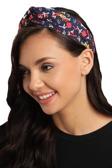 Navy & Multi Beaded Printed Cotton Hair Band