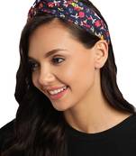 Navy & Multi Beaded Printed Cotton Hair Band