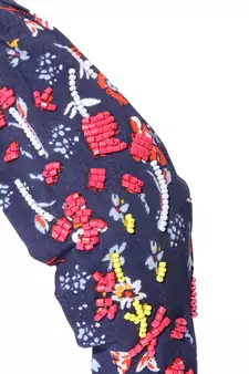 Navy & Multi Beaded Printed Cotton Hair Band