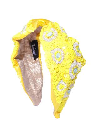 Yellow & Multi Floral Sequined Satin & Faux Silk Hair Band 2