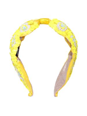 Yellow & Multi Floral Sequined Satin & Faux Silk Hair Band 3