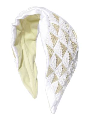 Anekaant White & Gold Harlequin Embellished Satin Hair Band 2