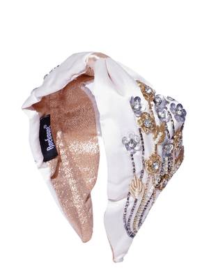 Anekaant Off-White & Multi Floral Embellished Satin Hair Band 2