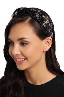Anekaant Dark Navy & Gold Medallion Embellished Velvet Hair Band