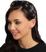Dark Navy & Gold Medallion Embellished Velvet Hair Band
