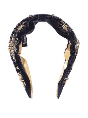 Dark Navy & Gold Medallion Embellished Velvet Hair Band 4