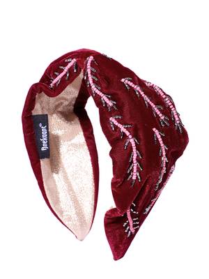 Wine & Multi Botanical Embellished Velvet Hair Band 2