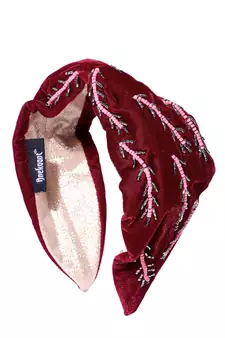 Wine & Multi Botanical Embellished Velvet Hair Band