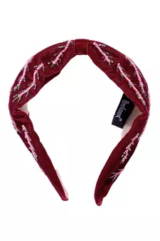 Wine & Multi Botanical Embellished Velvet Hair Band