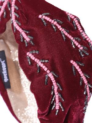 Wine & Multi Botanical Embellished Velvet Hair Band 4