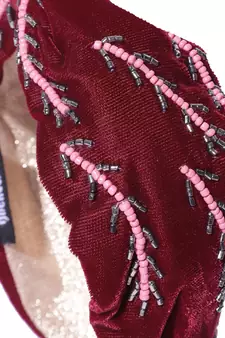 Wine & Multi Botanical Embellished Velvet Hair Band