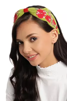 Anekaant Sea Green & Red Floral Embellished Velvet Hair Band