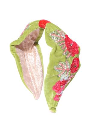 Anekaant Sea Green & Red Floral Embellished Velvet Hair Band 2