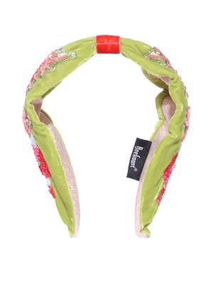 Anekaant Sea Green & Red Floral Embellished Velvet Hair Band 3