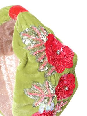 Anekaant Sea Green & Red Floral Embellished Velvet Hair Band 4