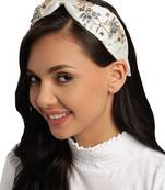 Anekaant Off White & Gold Floral Embellished Satin Hair Band