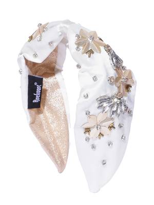 Anekaant Off White & Gold Floral Embellished Satin Hair Band 2