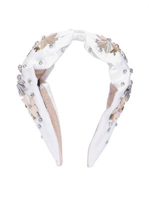 Anekaant Off White & Gold Floral Embellished Satin Hair Band 3