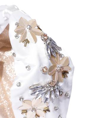 Anekaant Off White & Gold Floral Embellished Satin Hair Band 4