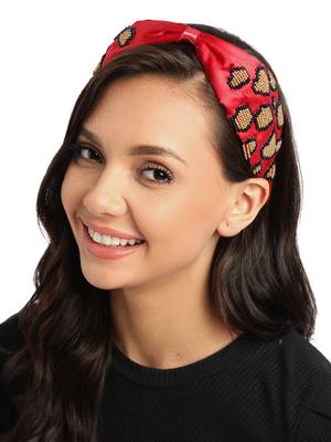 Red & Multi Leapord Embellished Satin Hair Band 1