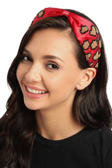 Red & Multi Leapord Embellished Satin Hair Band