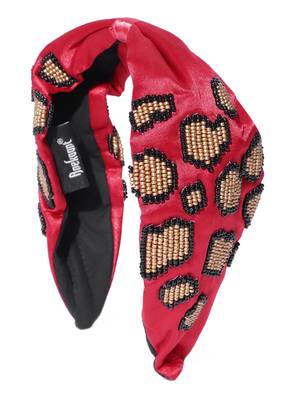 Red & Multi Leapord Embellished Satin Hair Band 2