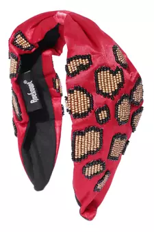 Red & Multi Leapord Embellished Satin Hair Band