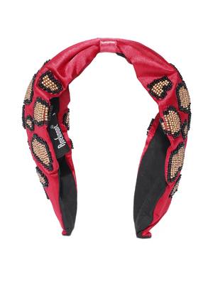Red & Multi Leapord Embellished Satin Hair Band 3