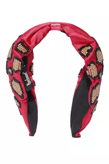 Red & Multi Leapord Embellished Satin Hair Band