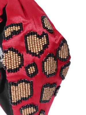 Red & Multi Leapord Embellished Satin Hair Band 4