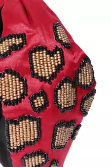 Red & Multi Leapord Embellished Satin Hair Band