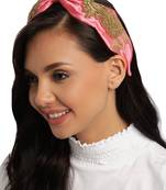Pink & Gold Tropical Embellished Satin Hair Band