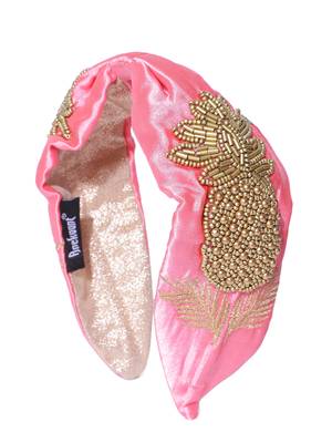 Pink & Gold Tropical Embellished Satin Hair Band 2