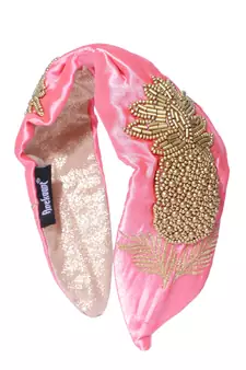 Pink & Gold Tropical Embellished Satin Hair Band