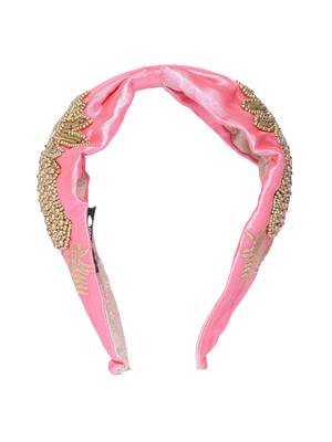 Pink & Gold Tropical Embellished Satin Hair Band 3