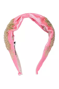 Pink & Gold Tropical Embellished Satin Hair Band