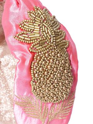 Pink & Gold Tropical Embellished Satin Hair Band 4