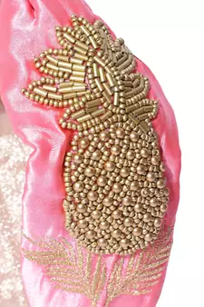 Pink & Gold Tropical Embellished Satin Hair Band