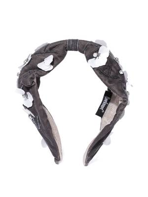Grey & White Floral Embellished Velvet Hair Band 3