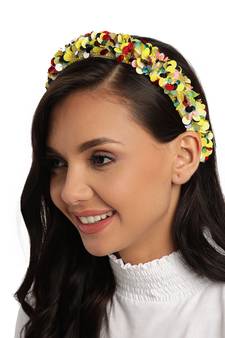 Yellow & Multi Embellished Cotton Hair Band