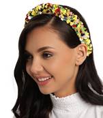 Yellow & Multi Embellished Cotton Hair Band