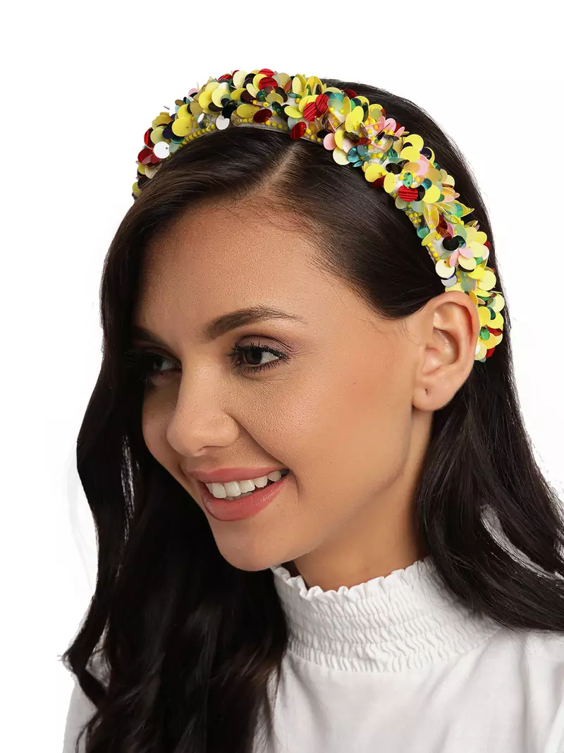 Anekaant Yellow & Multi Embellished Cotton Hair Band
