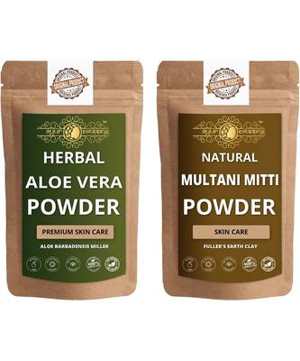 Aloe Vera Leaf and Multani Mitti Powder Skin Care Products Combo  Face Pack  Skin Care (100 Gram * 2) 1